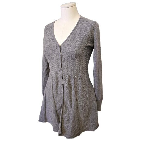 Vintage Y2K Grey Button Peplum Sweater Tight Knit Bella Swan Cute School Sz S - Picture 2 of 7